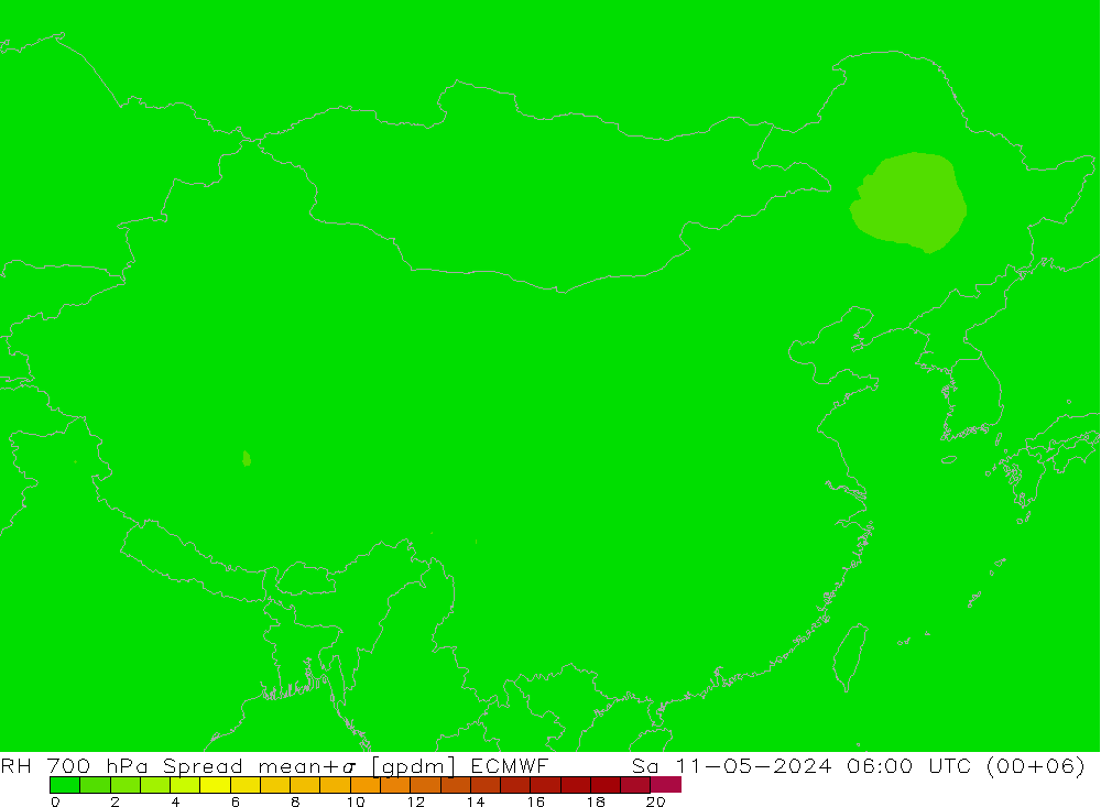 RH 700 hPa Spread ECMWF 星期六 11.05.2024 06 UTC