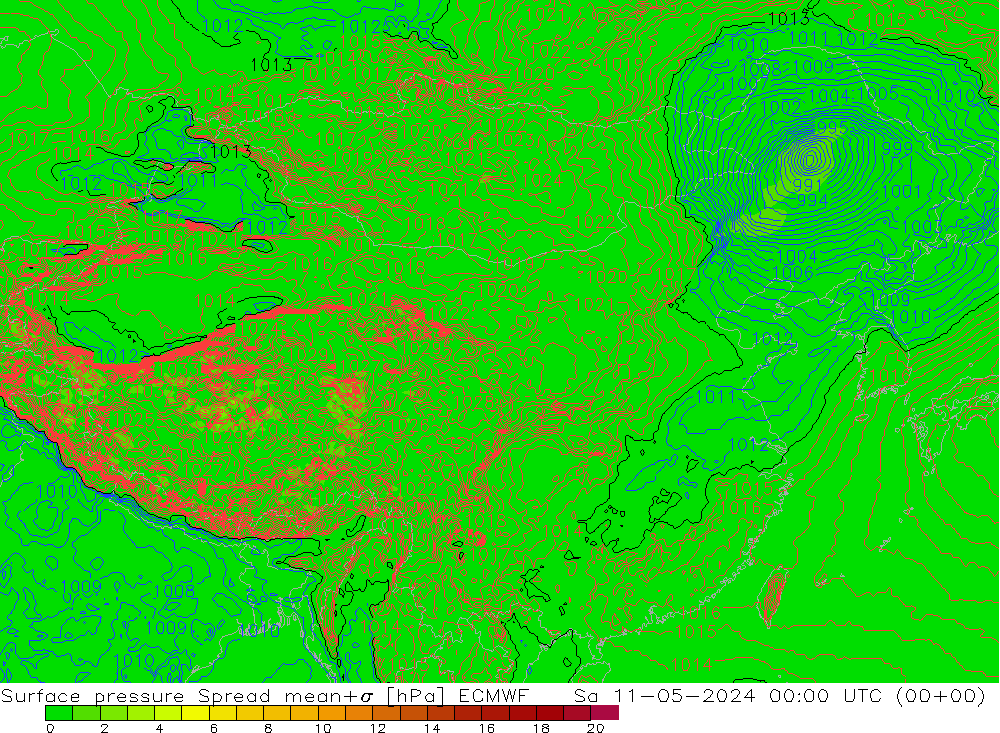 地面气压 Spread ECMWF 星期六 11.05.2024 00 UTC
