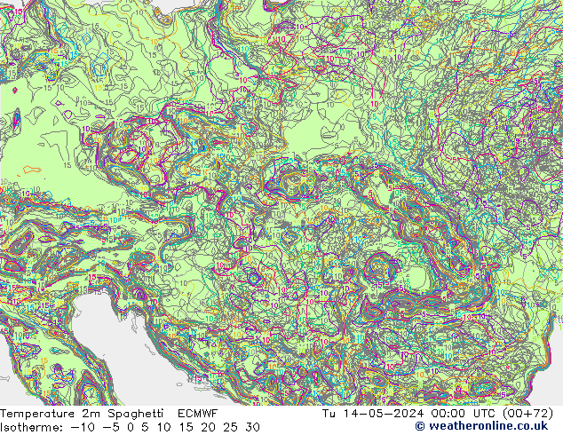 Temperatura 2m Spaghetti ECMWF mar 14.05.2024 00 UTC