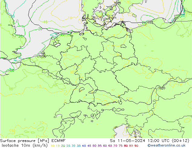 10米等风速线 (kph) ECMWF 星期六 11.05.2024 12 UTC