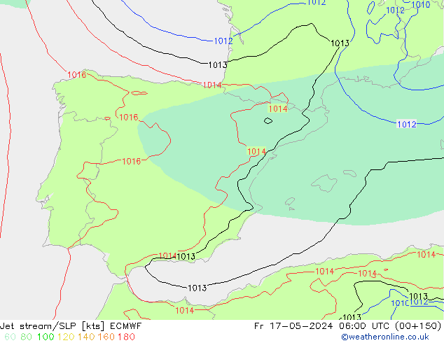 Jet stream/SLP ECMWF Fr 17.05.2024 06 UTC