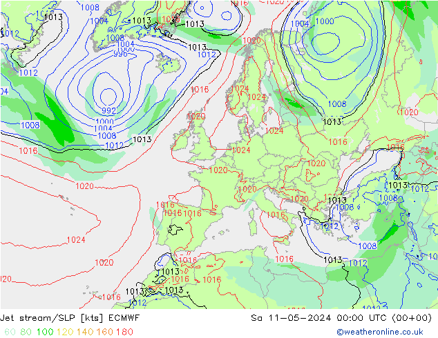 高速氣流/地面气压 ECMWF 星期六 11.05.2024 00 UTC