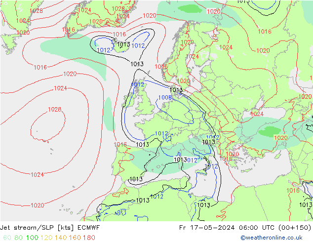 Polarjet/Bodendruck ECMWF Fr 17.05.2024 06 UTC