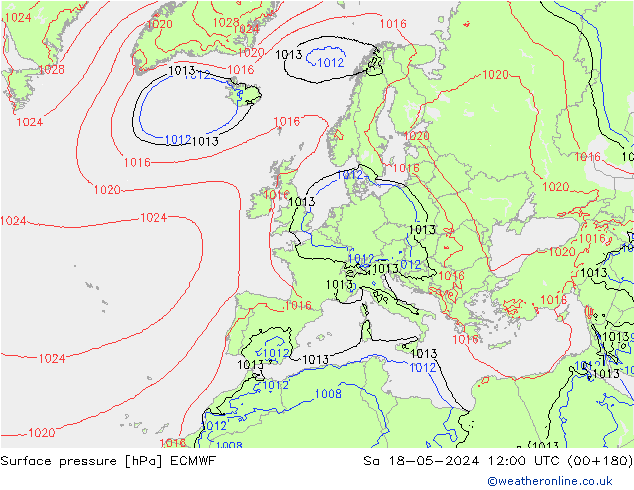 ciśnienie ECMWF so. 18.05.2024 12 UTC