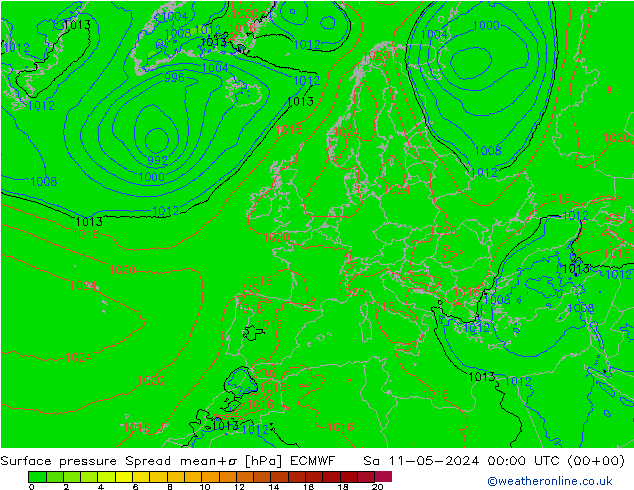 地面气压 Spread ECMWF 星期六 11.05.2024 00 UTC