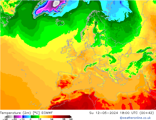 Temperaturkarte (2m) ECMWF So 12.05.2024 18 UTC