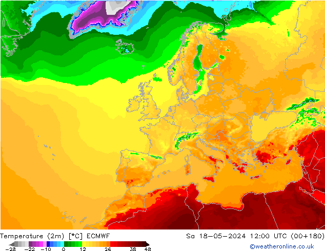 карта температуры ECMWF сб 18.05.2024 12 UTC