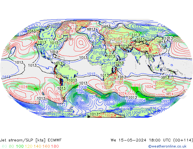 Corrente a getto ECMWF mer 15.05.2024 18 UTC