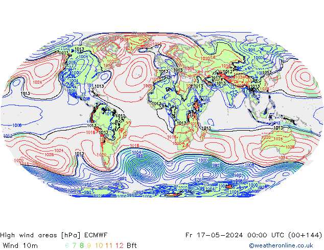 High wind areas ECMWF ven 17.05.2024 00 UTC