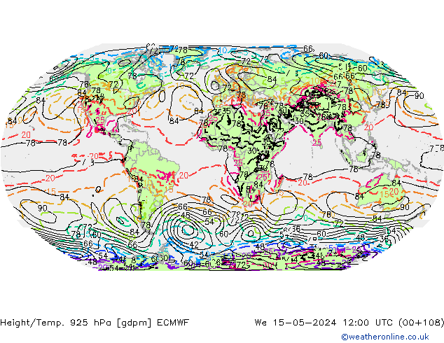 Height/Temp. 925 hPa ECMWF St 15.05.2024 12 UTC