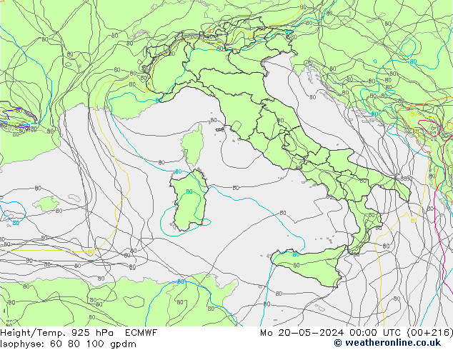 Height/Temp. 925 hPa ECMWF Mo 20.05.2024 00 UTC
