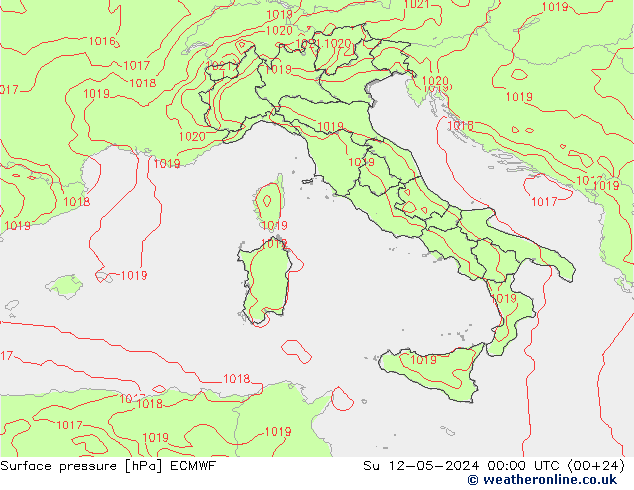 Presión superficial ECMWF dom 12.05.2024 00 UTC