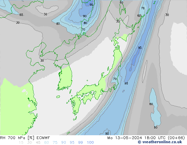 RH 700 hPa ECMWF Po 13.05.2024 18 UTC