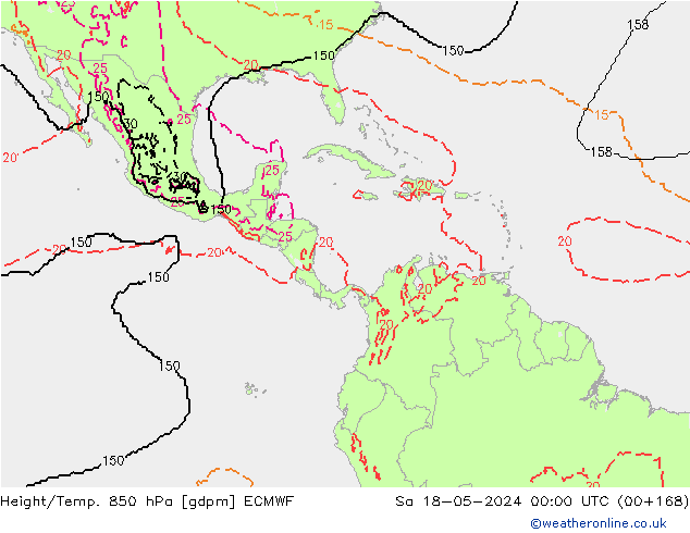 Hoogte/Temp. 850 hPa ECMWF za 18.05.2024 00 UTC