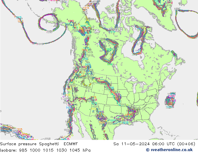 地面气压 Spaghetti ECMWF 星期六 11.05.2024 06 UTC