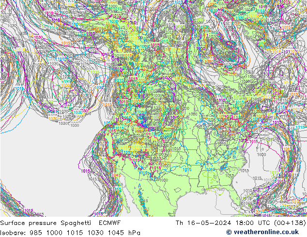 Surface pressure Spaghetti ECMWF Th 16.05.2024 18 UTC