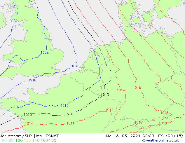 Prąd strumieniowy ECMWF pon. 13.05.2024 00 UTC