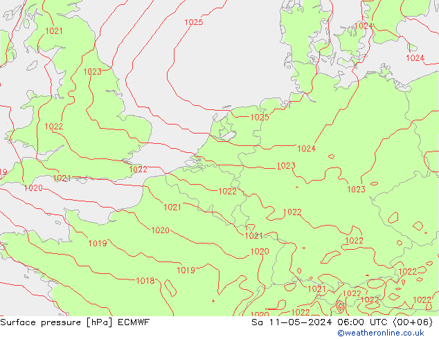 地面气压 ECMWF 星期六 11.05.2024 06 UTC