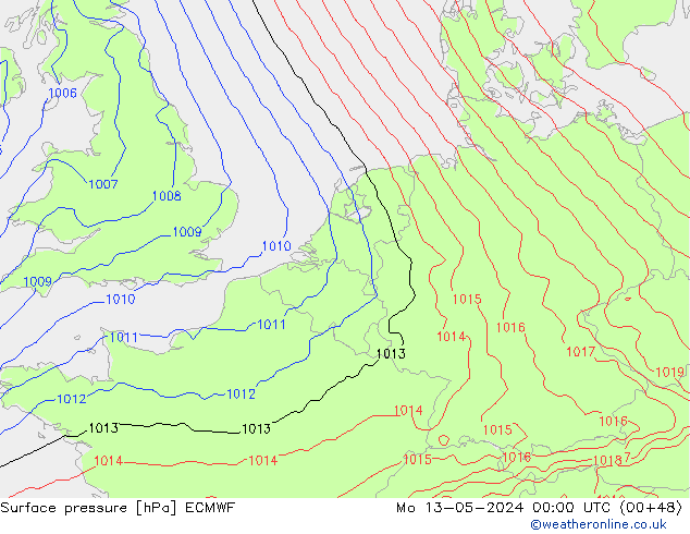 Bodendruck ECMWF Mo 13.05.2024 00 UTC