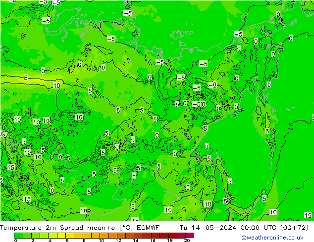 Sıcaklık Haritası 2m Spread ECMWF Sa 14.05.2024 00 UTC
