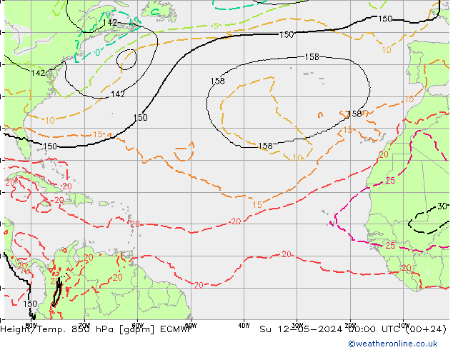 Yükseklik/Sıc. 850 hPa ECMWF Paz 12.05.2024 00 UTC