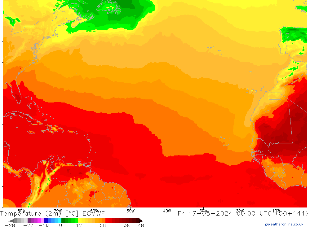 Temperatura (2m) ECMWF vie 17.05.2024 00 UTC