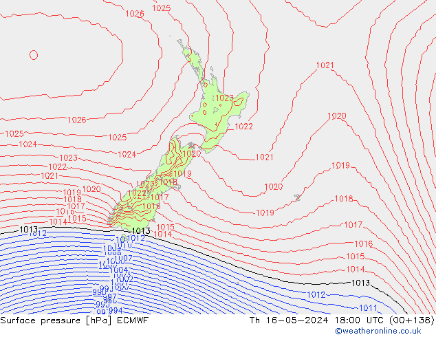 Surface pressure ECMWF Th 16.05.2024 18 UTC
