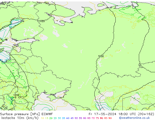 Isotachs (kph) ECMWF ven 17.05.2024 18 UTC