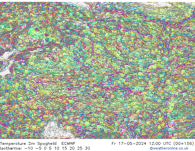 mapa temperatury 2m Spaghetti ECMWF pt. 17.05.2024 12 UTC