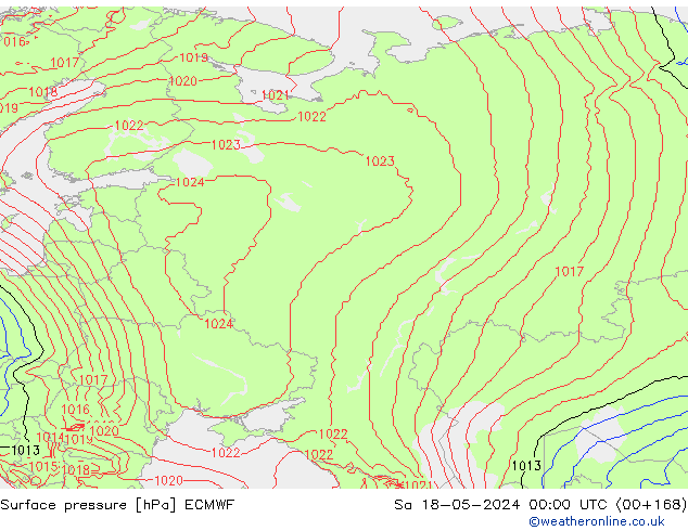 ciśnienie ECMWF so. 18.05.2024 00 UTC