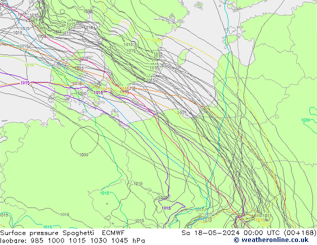 Luchtdruk op zeeniveau Spaghetti ECMWF za 18.05.2024 00 UTC