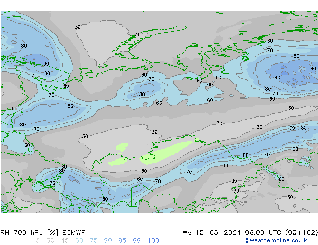 RH 700 hPa ECMWF We 15.05.2024 06 UTC