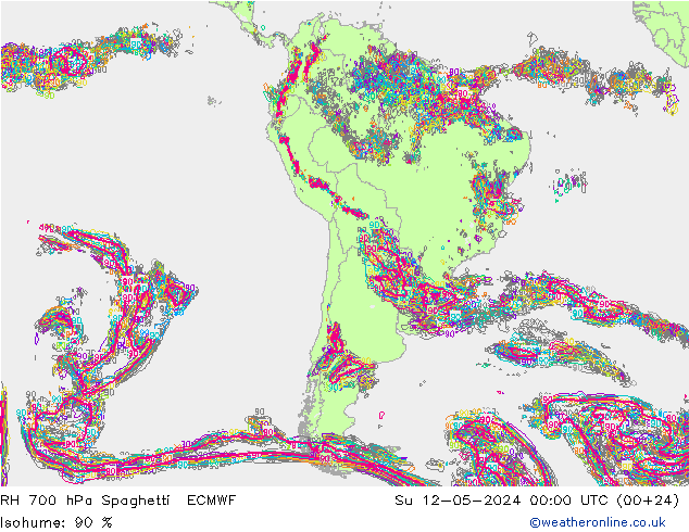 RH 700 hPa Spaghetti ECMWF dom 12.05.2024 00 UTC