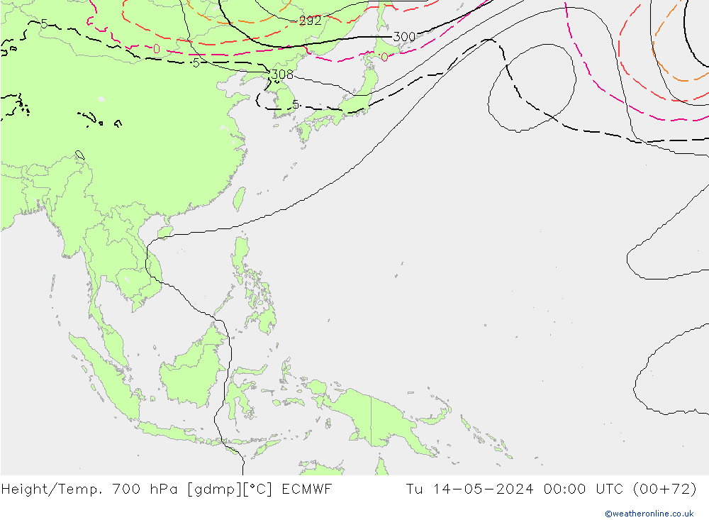 Hoogte/Temp. 700 hPa ECMWF di 14.05.2024 00 UTC