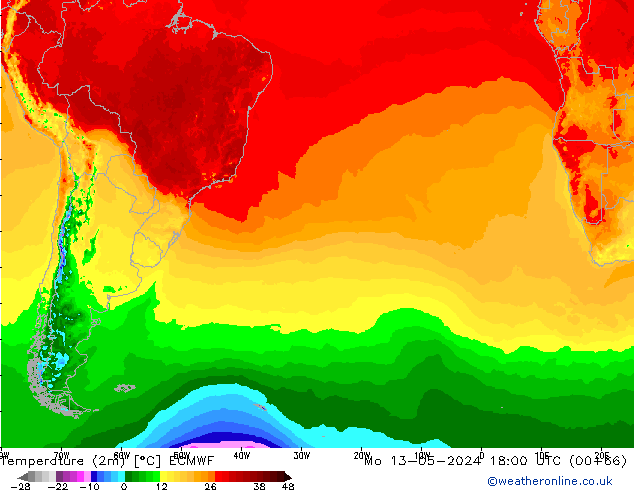 température (2m) ECMWF lun 13.05.2024 18 UTC