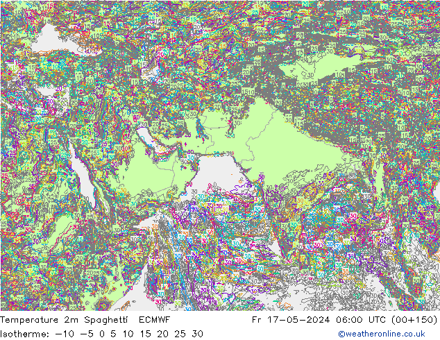 Temperatura 2m Spaghetti ECMWF Sex 17.05.2024 06 UTC