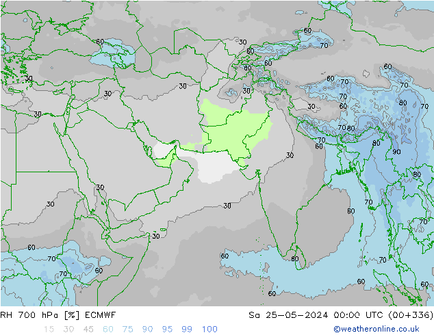 Humidité rel. 700 hPa ECMWF sam 25.05.2024 00 UTC