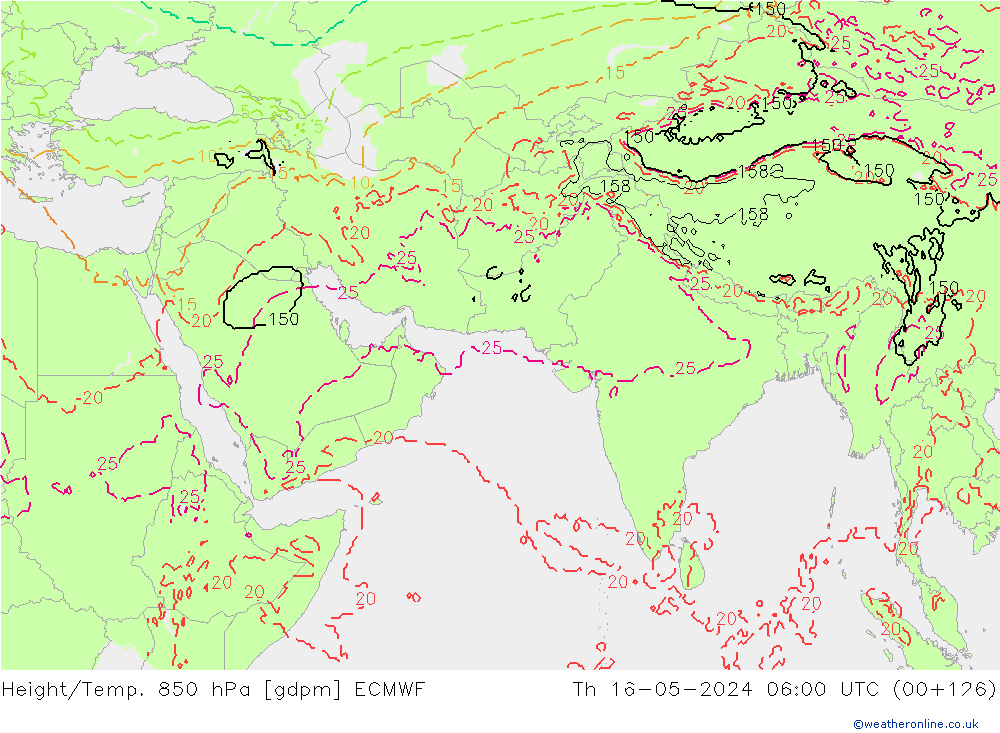 Height/Temp. 850 hPa ECMWF czw. 16.05.2024 06 UTC