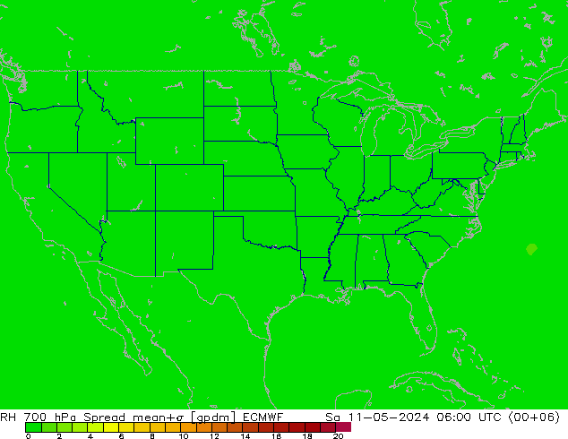 Humidité rel. 700 hPa Spread ECMWF sam 11.05.2024 06 UTC
