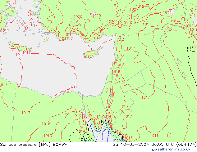 Atmosférický tlak ECMWF So 18.05.2024 06 UTC