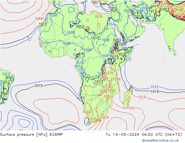 pressão do solo ECMWF Ter 14.05.2024 06 UTC