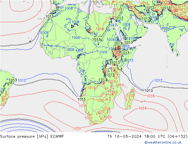 Atmosférický tlak ECMWF Čt 16.05.2024 18 UTC