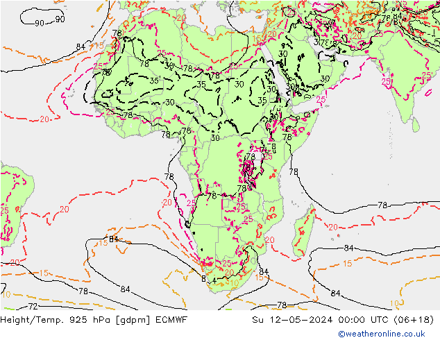 Height/Temp. 925 hPa ECMWF Su 12.05.2024 00 UTC