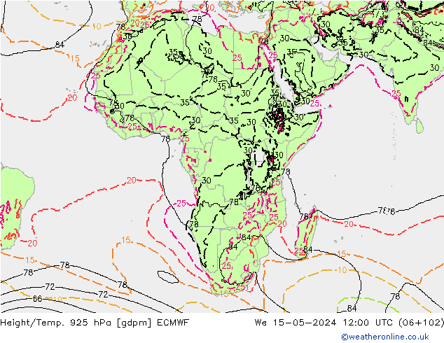 Yükseklik/Sıc. 925 hPa ECMWF Çar 15.05.2024 12 UTC