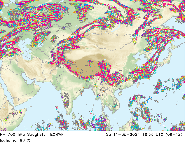 RH 700 hPa Spaghetti ECMWF So 11.05.2024 18 UTC