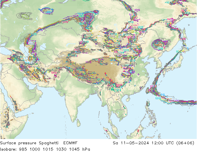 Atmosférický tlak Spaghetti ECMWF So 11.05.2024 12 UTC