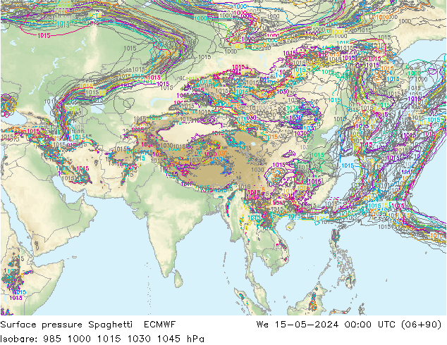 Surface pressure Spaghetti ECMWF We 15.05.2024 00 UTC