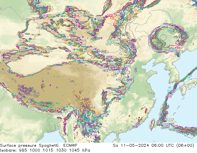 地面气压 Spaghetti ECMWF 星期六 11.05.2024 06 UTC
