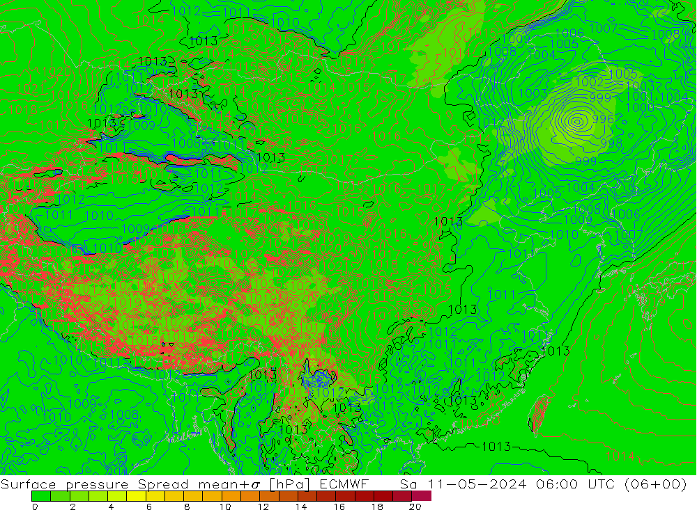 地面气压 Spread ECMWF 星期六 11.05.2024 06 UTC
