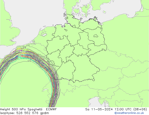 Geop. 500 hPa Spaghetti ECMWF sáb 11.05.2024 12 UTC